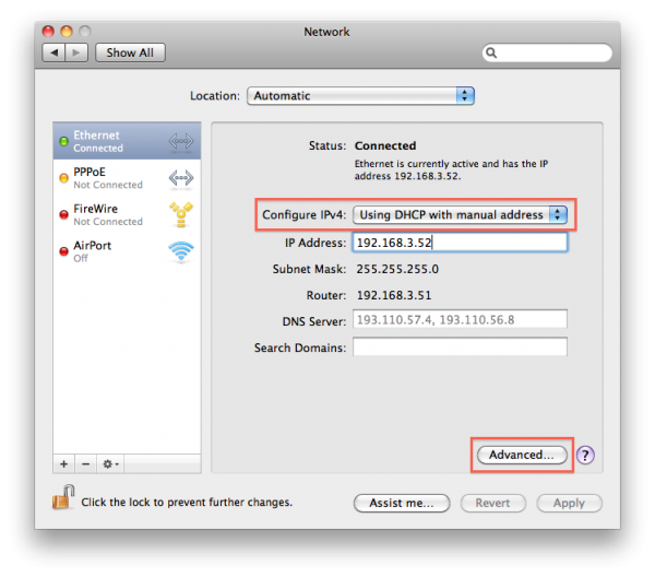 Mac OS X fix IP beállítása