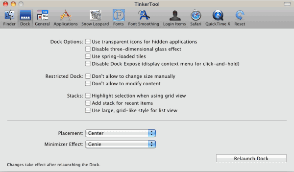 Mac beállítások TinkerTool programmal - Dock