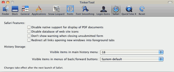 Mac beállítások TinkerTool programmal - Safari