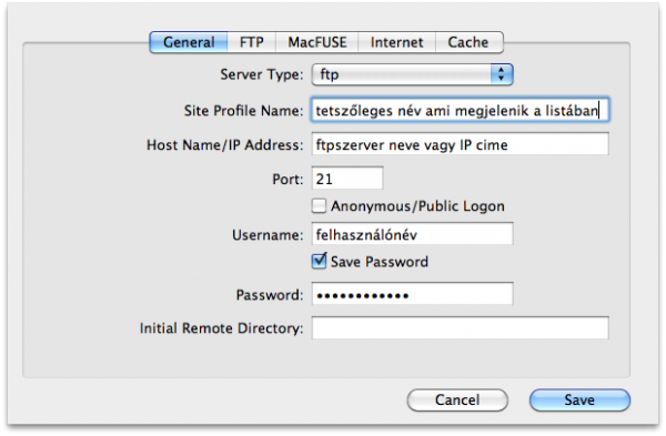WebDrive for Mac OS X - új szerver hozzáadása