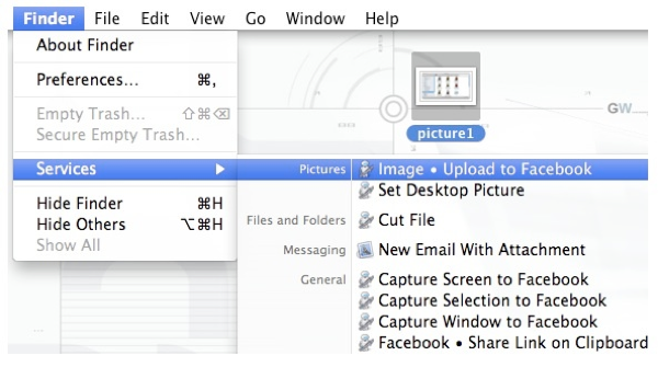 Facebook képfeltöltés Finder segítségével