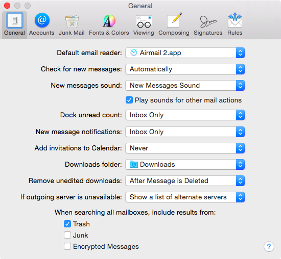 Airmail 2 mint alapértelmezett mail kliens OSX alatt